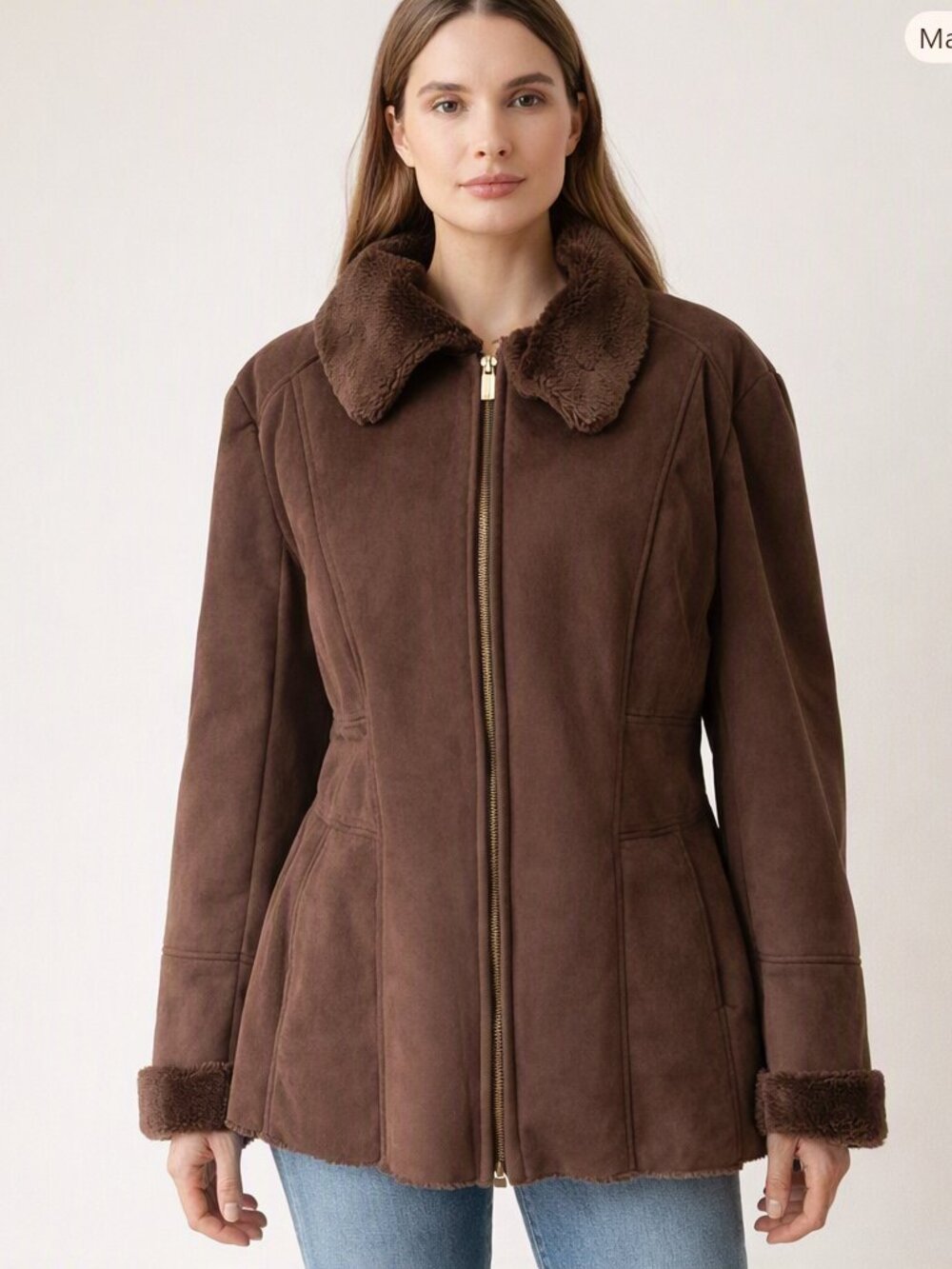Jones New York Faux Suede Brown Coat  Size Large